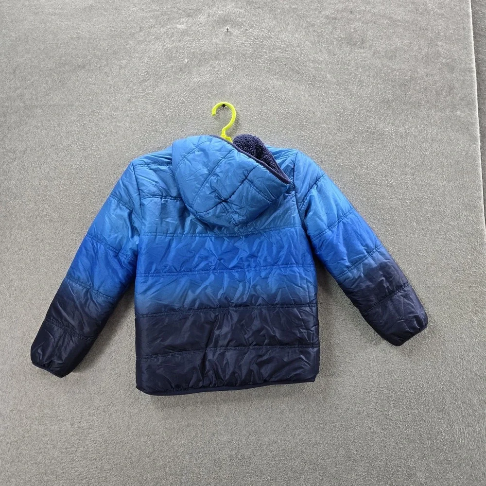 Eddie Bauer Boys Jacket 12/14 Blue Sherpa‎ Puffer Colorblock Reversible